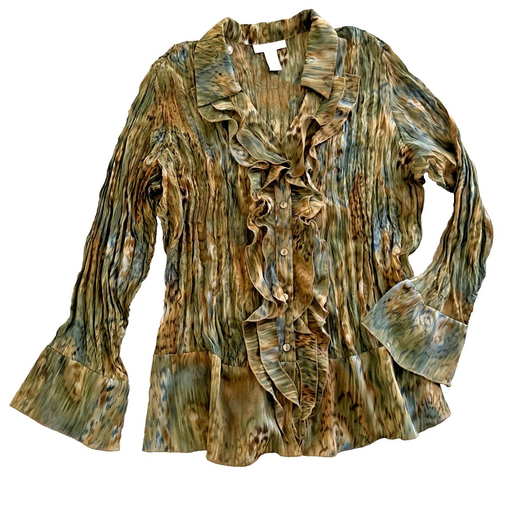 Dress Barn Blouse Women 1X Multicolor Colorful Flowy Crinkle Bell Sleeve Top